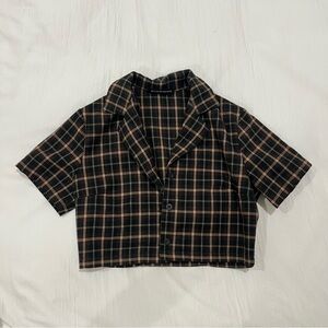 Brandy Melville Green and Cream Plaid Shirt